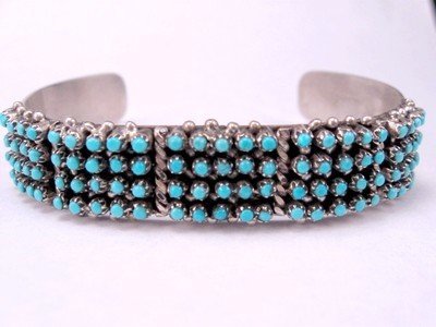 Image 2 of Zuni 4-Row 100 Snake Eye Turquoise Sterling Silver Bracelet, April Haloo