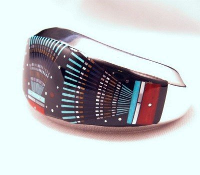 Image 2 of Navajo Ervin Tsosie Micro Inlay Yei Bei Chai Night Sky Bracelet