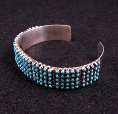 Image 2 of Zuni 5-Row 175 Snake Eye Turquoise Silver Cuff Bracelet, April Haloo