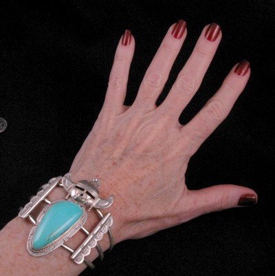 Image 1 of Nelson Morgan Navajo Turquoise Silver Kachina Bracelet