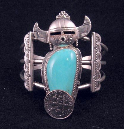 Image 2 of Nelson Morgan Navajo Turquoise Silver Kachina Bracelet