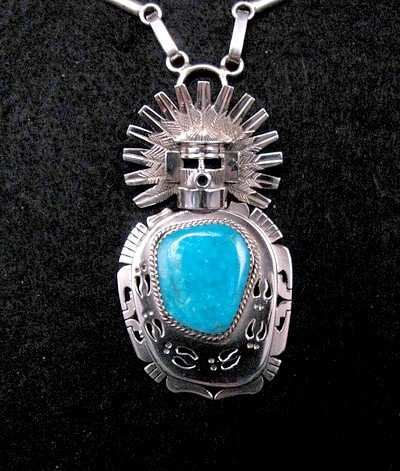 Image 0 of Indian Turquoise Kachina Pin Pendant Necklace, Nelson Morgan Navajo