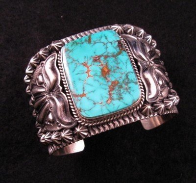 Image 4 of Wide Darryl Becenti Navajo Royston Turquoise Silver Cuff Bracelet