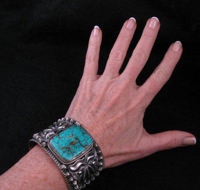 Image 1 of Wide Darryl Becenti Navajo Royston Turquoise Silver Cuff Bracelet