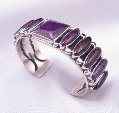 Image 2 of Navajo Orville Tsinnie Sugilite Silver Cuff Bracelet 