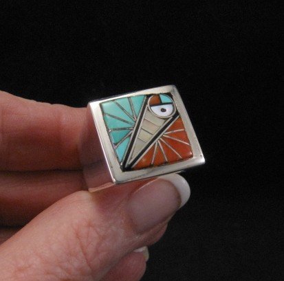 Image 0 of Zuni Native American Mens Inlaid Sunface Ring Sz11