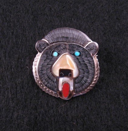 Paul Pekeytewa Zuni Inlaid Bear Pin Pendant