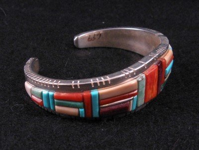 Image 1 of David Tune Navajo/Creek Multi-stone Inlay Bracelet