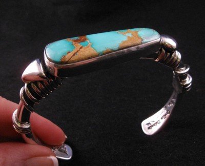 Image 0 of Navajo Orville Tsinnie Royston Turquoise Silver Wrap Bracelet XXL