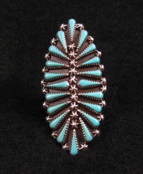 Image 0 of Carlos Tsipa Zuni Pettipoint Turquoise Sterling Silver Ring sz10-1/2