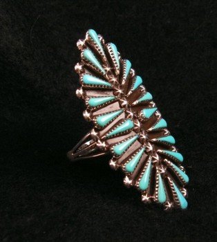 Image 1 of Carlos Tsipa Zuni Pettipoint Turquoise Sterling Silver Ring sz10-1/2