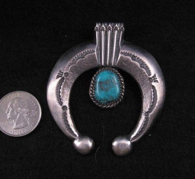 Image 1 of Navajo Pawn Style Sandcast Silver Turquoise Naja Pendant