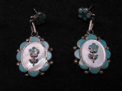 Image 2 of Vintage Dead Pawn Zuni Inlaid Necklace & Earrings Set, Charlotte Bradley