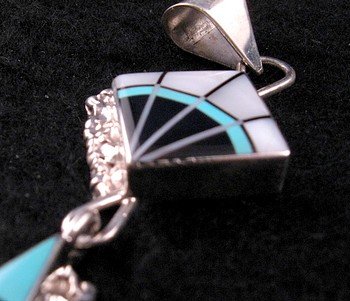 Image 1 of Long Zuni Multi-Stone Sterling Silver Inlaid Pendant, Jerome Esalio