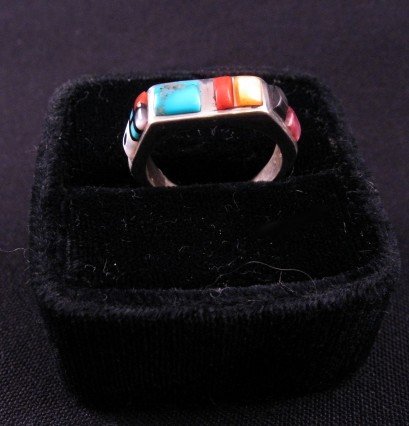 Image 1 of Narrow Native American Inlaid Band Ring Sz7
