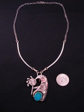 Image 1 of Navajo Turquoise Kokopelli Pendant / Necklace, Nelson Morgan 