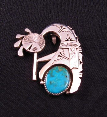 Image 2 of Navajo Turquoise Kokopelli Pendant / Necklace, Nelson Morgan 