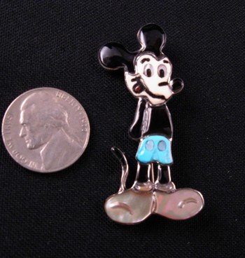 Image 1 of Zuni Inlaid Mickey Mouse Pin & Pendant, Andrea Lonjose Shirley