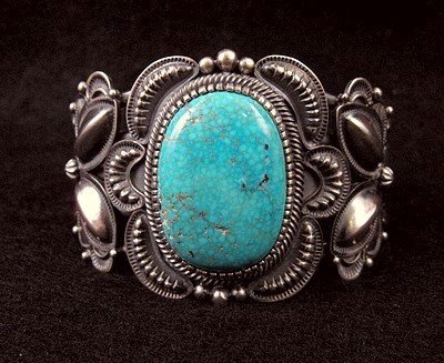 Image 0 of Kirk Smith Navajo Old Pawn Style Turquoise Silver Bracelet