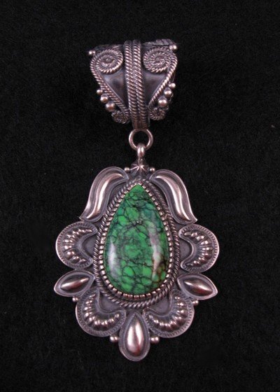 Image 0 of Fancy Navajo Kirk Smith Skyhorse Turquoise Sterling Silver Pendant