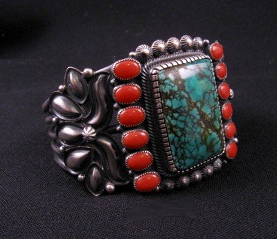 Image 2 of Kirk Smith Navajo Turquoise Coral Sterling Silver Bracelet