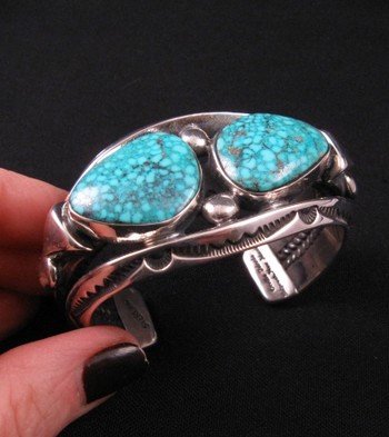 Image 1 of Orville Tsinnie - Navajo - Heavy Silver Kingman Turquoise Bracelet, Medium