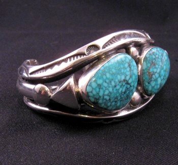 Image 2 of Orville Tsinnie - Navajo - Heavy Silver Kingman Turquoise Bracelet, Medium
