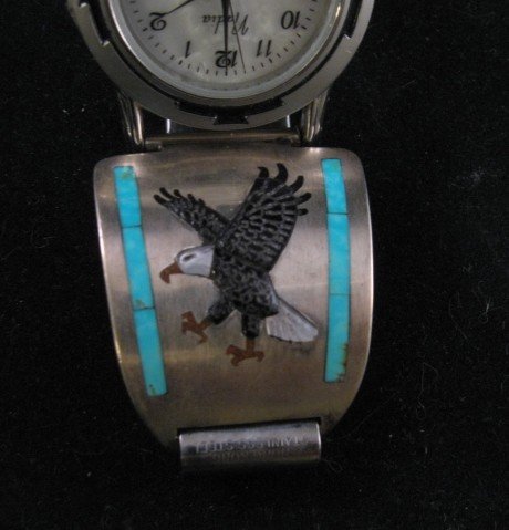 Image 1 of Native American Dead Pawn Eagle Inlay Watch Bracelet, Billy Begay 