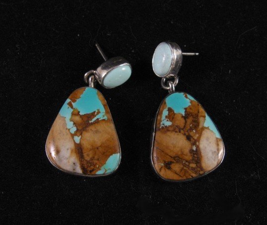 Image 0 of Navajo Indian 2-pc Dry Creek turquoise & Boulder Turquoise Earrings