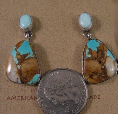 Image 1 of Navajo Indian 2-pc Dry Creek turquoise & Boulder Turquoise Earrings