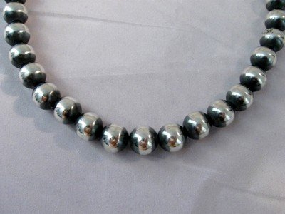 Image 0 of Native American 10mm Bead Navajo Pearls Sterling Silver Necklace 24-inch long 