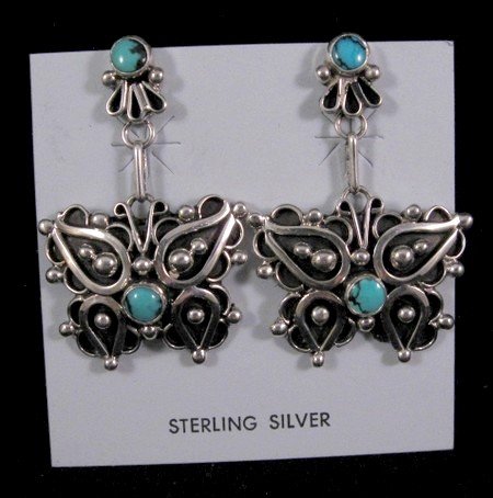 Image 1 of Native American Lorena Nez Silver Butterfly Dangle Earrings