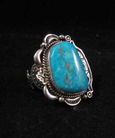 Image 1 of Native American Turquoise Sterling Silver Ring sz9, R Tom