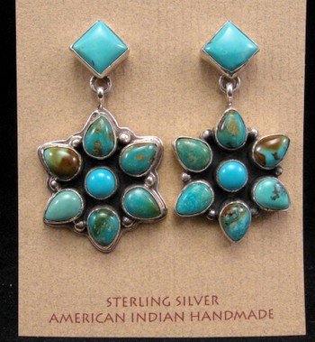 Image 0 of Navajo Geneva Apachito Turquoise Cluster Dangle Earrings