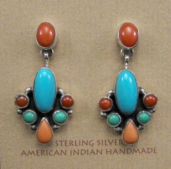Image 0 of Navajo Multistone Cluster Post Dangle Earrings Sterling Silver