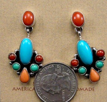Image 1 of Navajo Multistone Cluster Post Dangle Earrings Sterling Silver