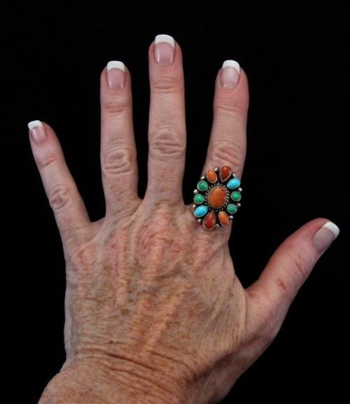 Image 2 of Native American Multigem Cluster Silver Ring by La Rose Ganadonegro sz9