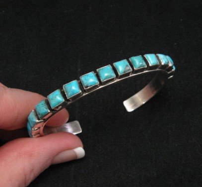 Image 0 of Happy Piasso Navajo Turquoise Silver Row Bracelet