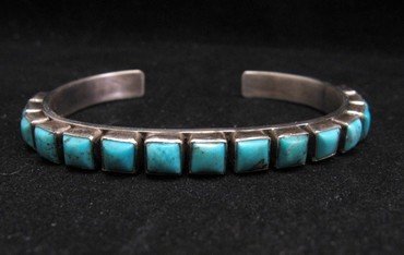 Image 2 of Happy Piasso Navajo Turquoise Silver Row Bracelet