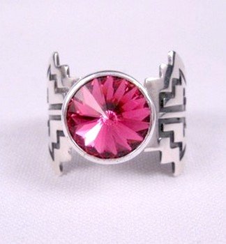 Image 0 of Fuschia Swarovski Crystal Navajo Silver Ring, Mary Teller, sz11-1/2