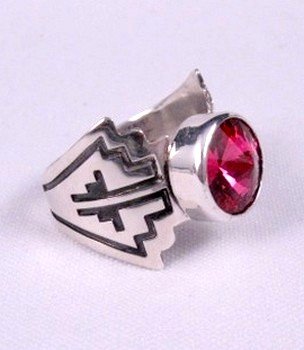 Image 1 of Fuschia Swarovski Crystal Navajo Silver Ring, Mary Teller, sz11-1/2