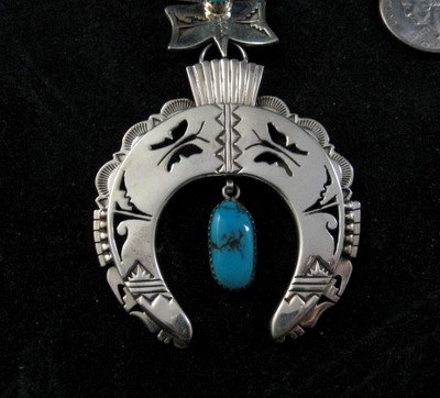 Image 1 of Butterfly Turquoise Silver Squash Blossom Necklace, Nelson Morgan