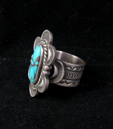 Image 1 of Navajo Alex Sanchez Turquoise Silver Ring sz7-3/4