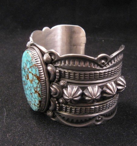 Image 2 of Delbert Gordon Navajo Kingman Turquoise Silver Bracelet