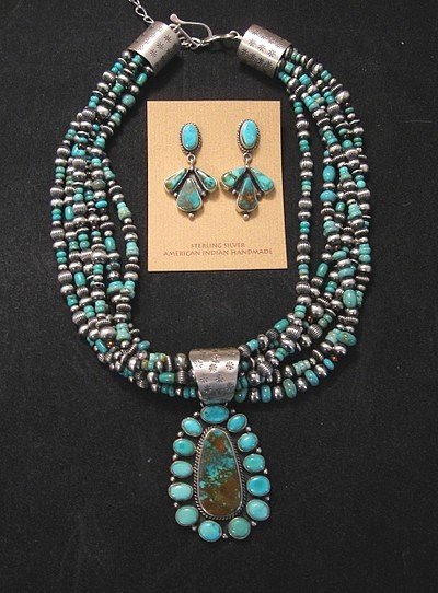 Image 0 of La Rose Ganadonegro Royston Turquoise Sterling Necklace Set - Native American 