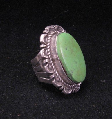Image 1 of Old Style Navajo Gaspeite Silver Ring Robert Shakey Sz5