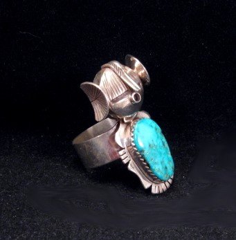 Image 1 of Nelson Morgan Navajo Turquoise Silver Hopi Maiden Ring sz9