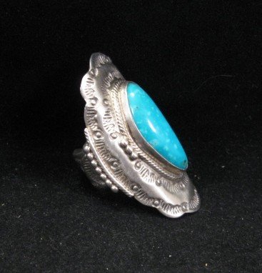 Image 1 of Native American Navajo Indian Turquoise Silver Ring sz6