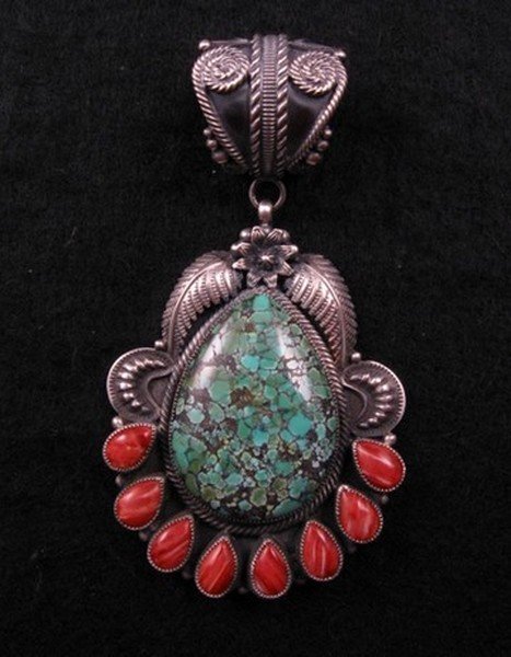Image 0 of Big Navajo Kirk Smith Old Pawn Style Turquoise Spiny Oyster Silver Pendant