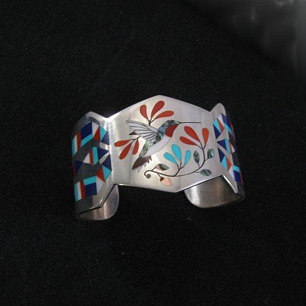 Image 0 of  Albert and Dolly Banteah - Zuni Hummingbird Silver Bracelet